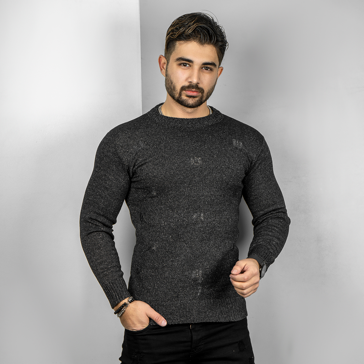 پلیور زاپ دار ذغالی مردانه مدلDeta