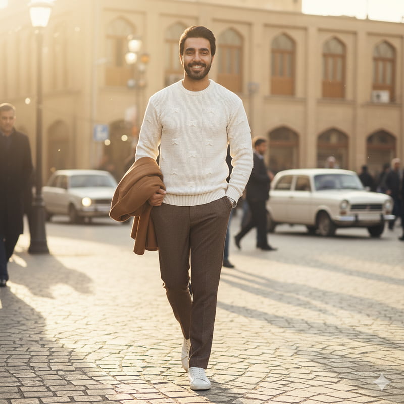 پلیور زاپ دار سفید مردانه مدلDeta