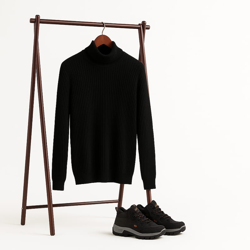 پلیور بافت یقه اسکی مردانه مدل Ersan رنگ مشکی